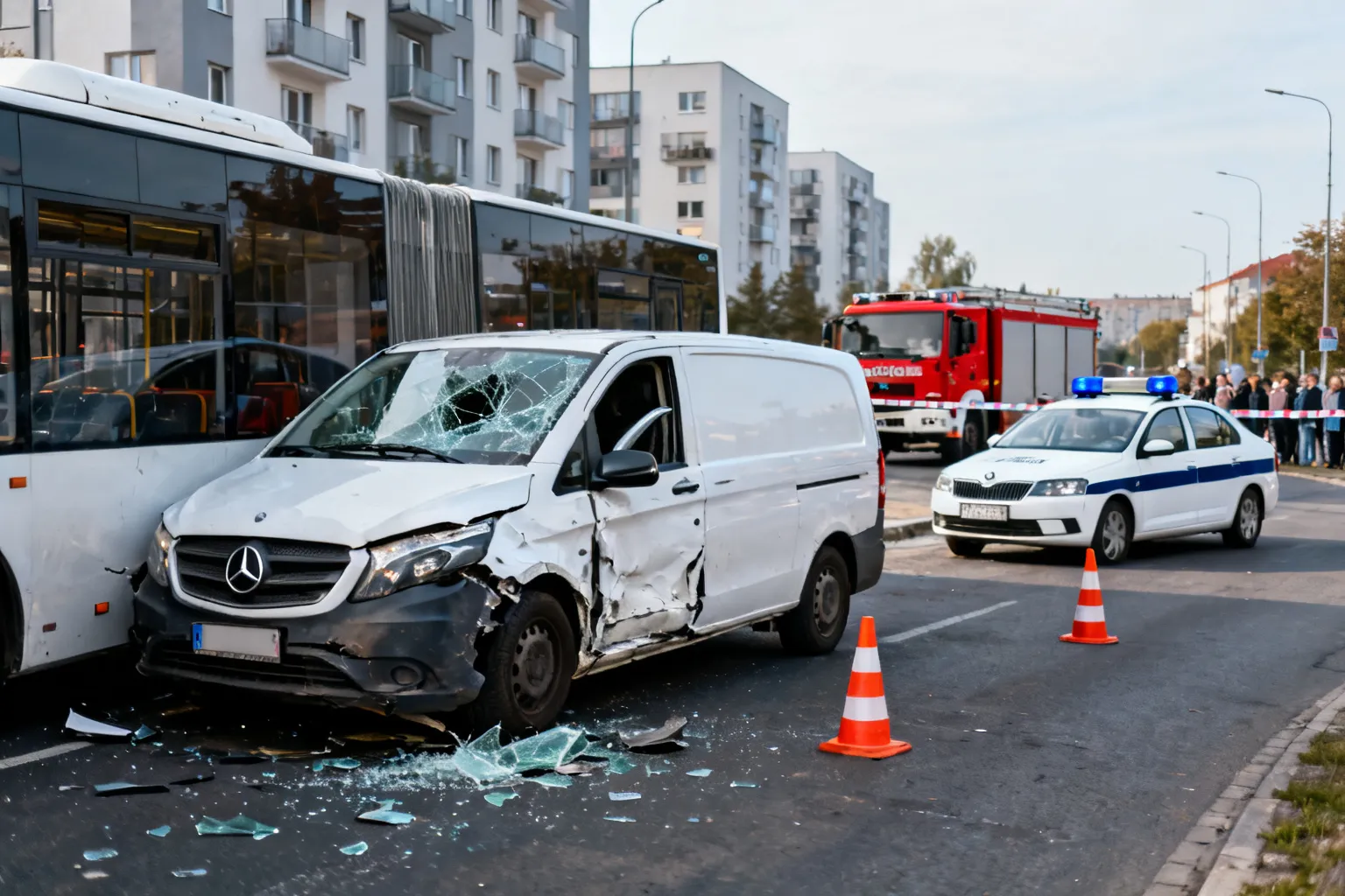 45-latek zmarł po stoczeniu się dostawczego Mercedesa i uderzeniu w autobus w Katowicach